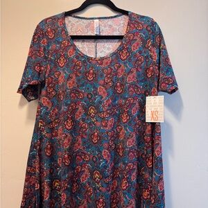 LuLaRoe Paisley Short Sleeve Top - Blue and Pink